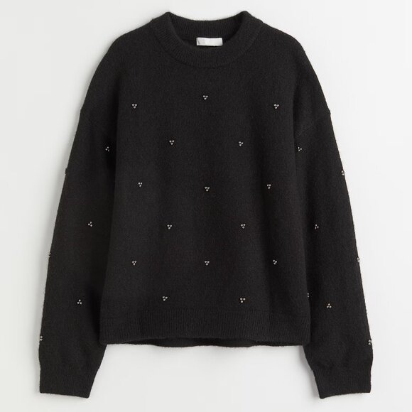 H&M Beaded Pearl Wool Blend Sweater S - Picture 1 of 12